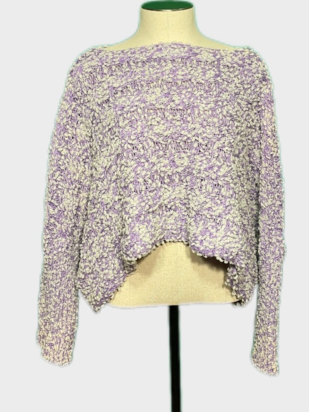 POL Off-Shoulder Chunky Knit Cropped Sweater Lavender Gray Boho Size: Small - Picture 2 of 10